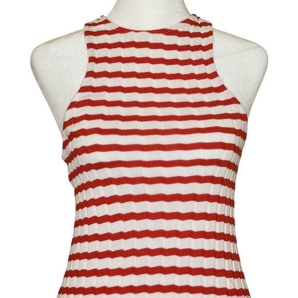 Zara Striped Ribbed Midi Tank Column Dress Red White Women's Size Medium - Picture 3 of 10